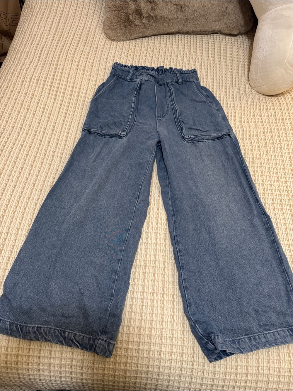 Elastic Paperbag Denim Waistband Jeans